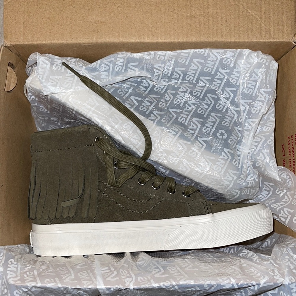 Green suede high tops